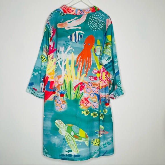 Oaku Tropical Ocean Hawaiian Flowy Beach dress, shirt, swim coverup Size 4XL - Picture 7 of 16